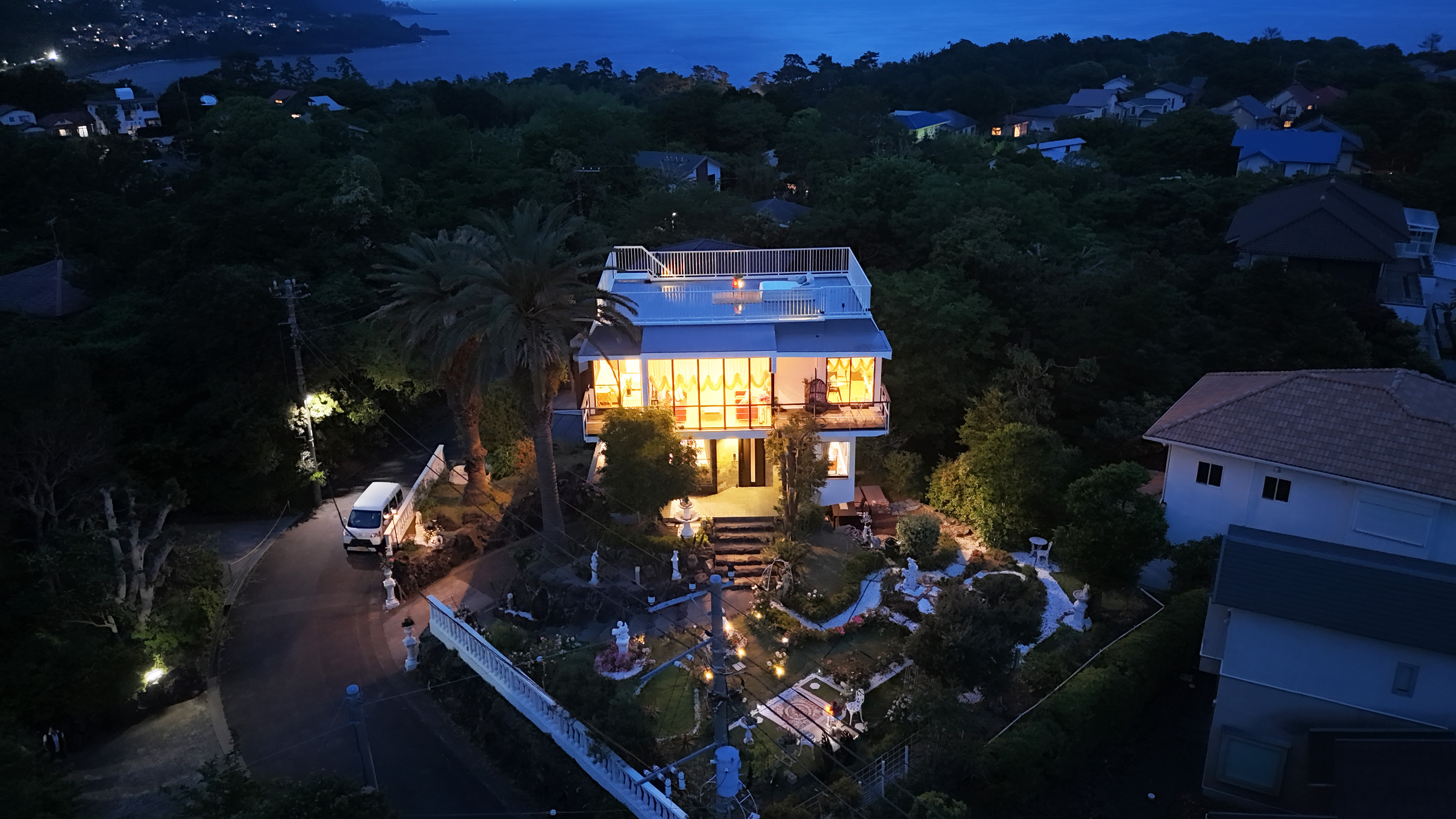 Twilight Aerial View and Starry Night